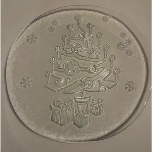 Vintage IVV Italy Mouth Blown CHRISTMAS TREE Glass Plate Serving Platter 13”